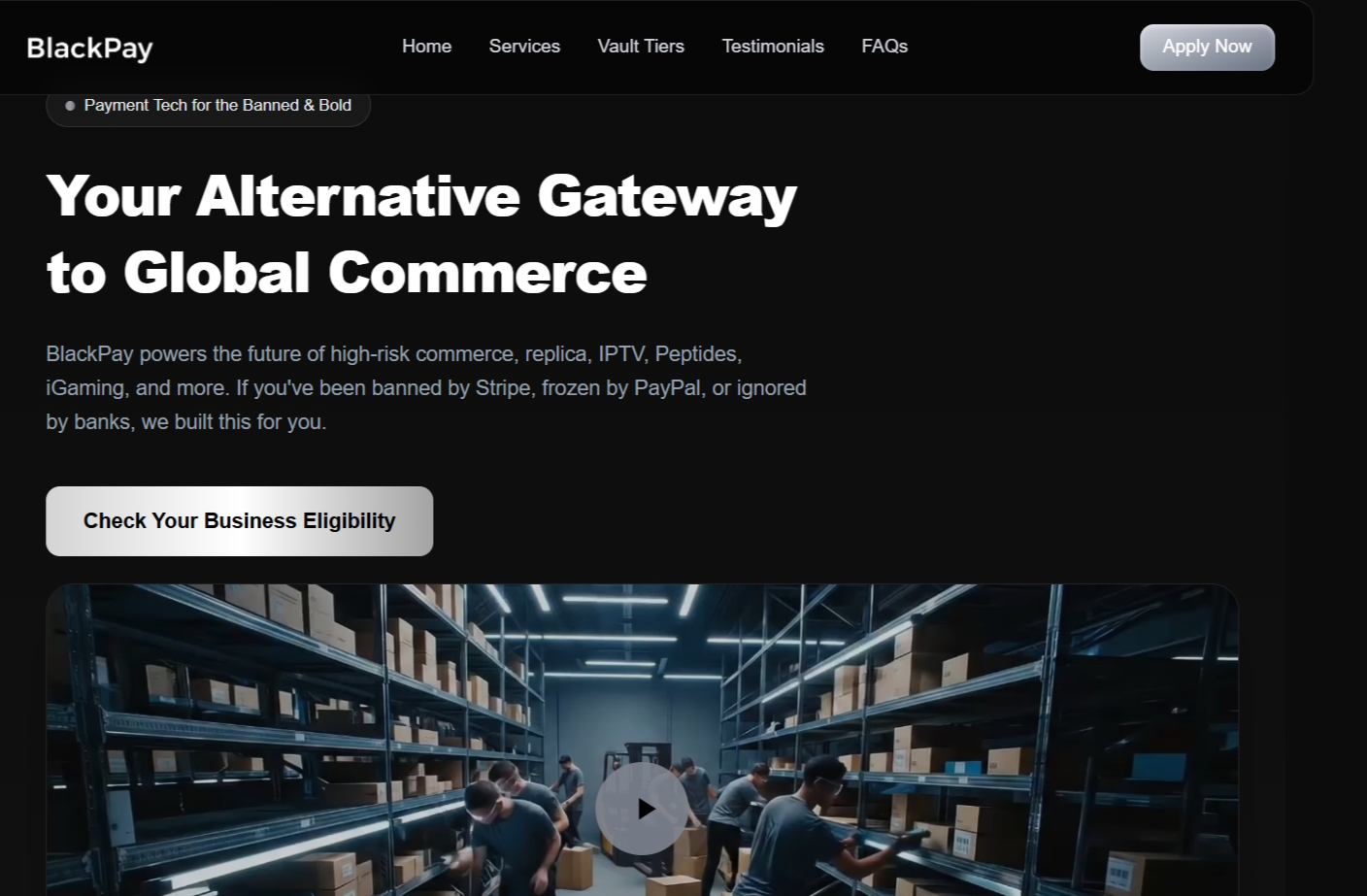 Black Pay - Landing page élégante pour une solution de paiement mobile s...