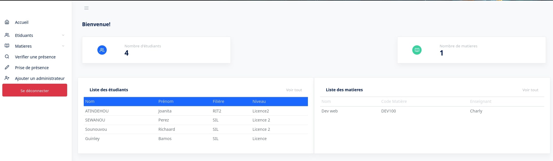 Système de gestion de présence - Application complète de gestion avec interface utilisateur i...